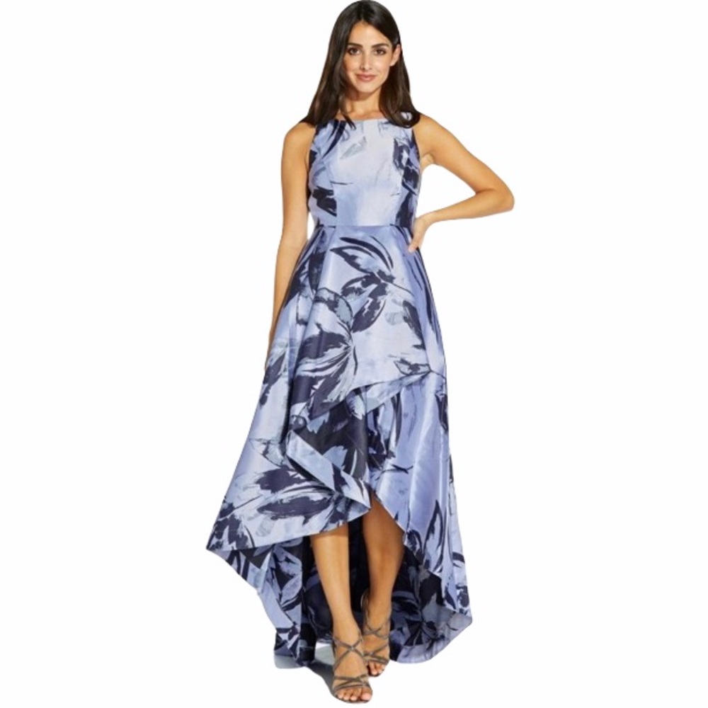 Adrianna Papell Floral Jacquard High Low Gown